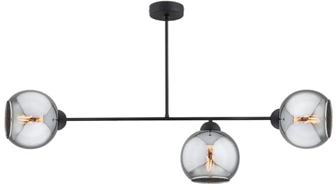 KAR LIGHTING Deckenleuchte 3-flammig aus Metall und Glas in Schwarz, mit seitlich ausgerichteten Schirmen, höhenverstellbar | E27 | LED geeignet | Deckenlampe für Wohnzimmer, Küche, Büro