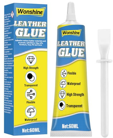 Leather Glue 60 ml, Extra Strong Repair Sofa, Leather, shoes, Belt, Car Seat, Bag and More, with Needle Cap, Flexible, Waterproof, Heat-Resistant