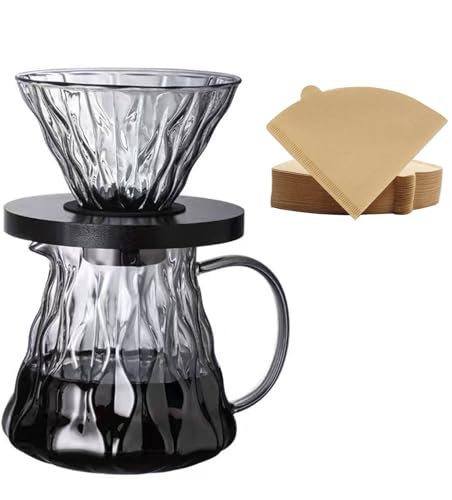 Gocoffun Pour Over Coffee Maker Set, 600 ml Borosilicate Glass Coffee Pot with 50 pcs Paper Filter, 1-3 Cup Pour Over Coffee Dripper for Home, Café Restaurant (Gray)
