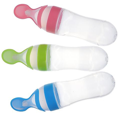 BESTonZON 3er Set Squeeze Flaschen Für Babynahrung Fütterungsflaschen Für Reisbrei Und Getreide Sicheres Geschirr Für äuglinge Pink Und