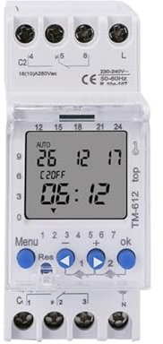 TM612 220 Vac 16A 6PINS 2NO 2NC 2 Canales Pantalla LCD Grande programable 24 Horas Reloj con Dos Salidas de relé Temporizador Interruptor 2NO(TM612 12V)