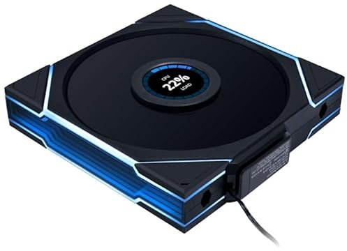 Lian Li UNI FAN TL140 LCD Reverse – 140mm ARGB PWM Fan with LCD Display, Black, Reverse Airflow, Wireless Daisy-Chain, Dual-Zone RGB, Controller-Free Installation