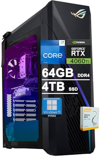 ASUS ROG Strix G16CH Gaming Desktop | Intel 16-core i7-13700F (>i9-12900F) | 64GB DDR4 4TB SSD | Geforce RTX 4060 Ti Dual 8GB | Aura Sync Lighting Wi-Fi6E 750W PSU (80+ Oro) Win11Pro w/DLCA Accessorio