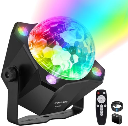 Megaboon Disco Ball Light DJ Party Light,Sound Activated 6 Colors Stage Strobe for Outdoors and Indoors Home Club Karaoke Christmas Halloween Birthday Wedding Dancing Mood Lights (Disco Ball Light)