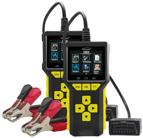 Lescars OBD2 Diagnosegerät Profi: 2er-Set Profi-2in1-OBD2-Scanner & Batterie-Tester, HD-Farbdisplay (Diagnosegerät deutsch, OBD-Scanner)