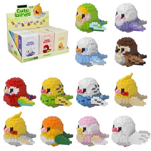 LULUFUN Lot de 12 blocs de construction pour oiseaux - Mini blocs de construction - Jouet éducatif pour fête d'anniversaire - Décoration pour la maison et le bureau - Cadeau pour adultes et enfants