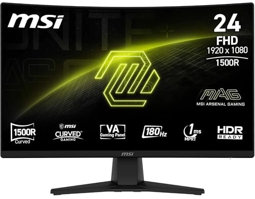 msi MAG 242CA Monitor Gaming 24 FHD 1500R 1920x1080 VA, 180 Hz, 1 ms, HDR Ready, Eye Care, HDMI 2.0b, DP 1.2a, senza cornice, regolabile in inclinazione, compatibile VESA, colore nero
