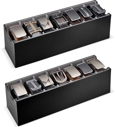 Lolalet 7 Fächer Gürtelhalter, Gürtel Aufbewahrung Gürtel Aufbewahrungsbox für Closet Drawer, Gürtel-Belt Organizer für Herren -2 Packungen, Schwarz