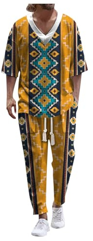 WAZHAKU Traje de ocio para hombre, disfraz de carnaval, ropa deportiva con pantalones, juego de 2 piezas, traje deportivo con cuello de pico, camiseta informal, ropa deportiva, ropa de calle, chándal