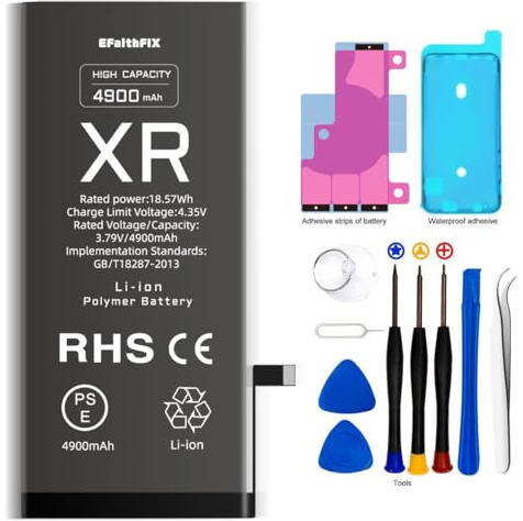 EFaith Batteria per iPhone XR [4900mAh] di ricambio ad alta capacità 0 cicli con kit di riparazione professionale e adesivo
