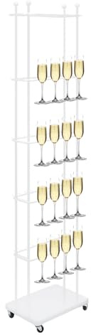 JJsdwin Champagne Holder, Wine Glass Stemware Rack With 4 Wheels, 5 Tier Champagne Flute Wall Stand for Party and Wedding, Max. Load Capacity 50kg, White