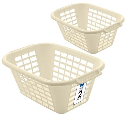 Addis 40L Laundry Basket Linen, Durable Plastic Washing Basket with Handles, Ventilated Clothes Hamper for Home, Bedroom & Utility, Pack of 2