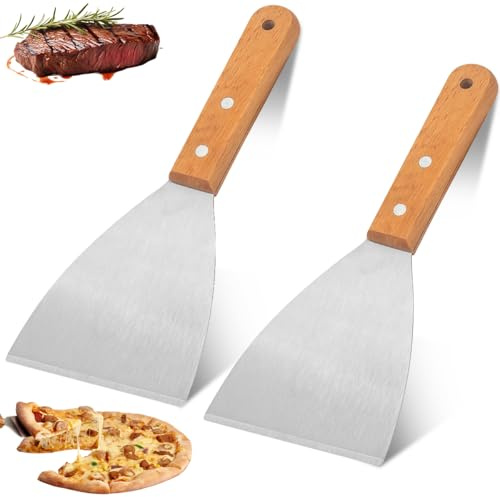 Spatule Plancha,2 Pièces Spatule Cuisine Inox,Grattoir Plancha,Spatule Barbecue,Pour Planchas et Grill – Pour Retourner Burgers, Pizzas, Steaks et Plus Encore (2 Pcs Identiques)