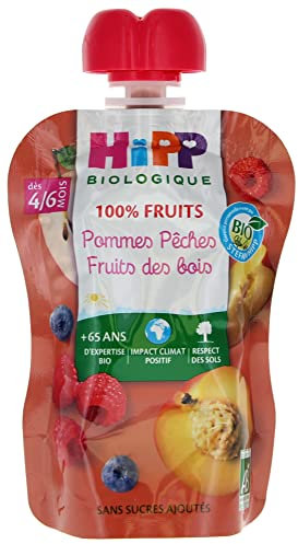 HiPP 100% Fruits Gourde Pommes Pêches Fruits des Bois dès 4/6 Mois Bio 90 g