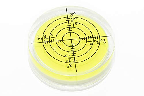 Große Dosenlibelle, Wasserwaage in gelb Ø 40mm, 10mm Höhe mit Gradanzeige von 1°, 2° und 3° für Industrie, Technik, Hobby oder Camping mit präzisen Ablesungsmarkierungen