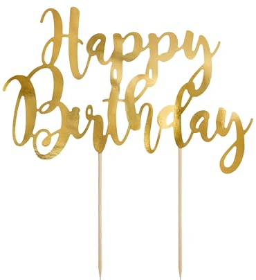 Cake Topper Happy Birthday Gold Made in EU Kuchenaufstecker Geburtstag Kuchendeko Kuchenstecker aus Holz & Pappe Tortendeko Geburtstag Kinder Erwachsene