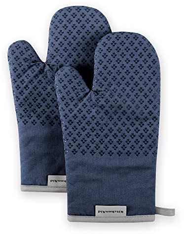 KitchenAid Oven Mitt Set, Cotton, Blue Willow, 7x12.5