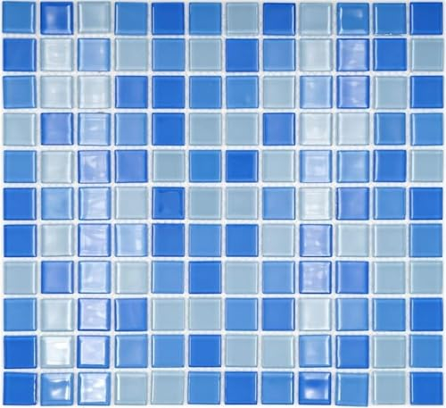 Mosaik Fliesen Glasmosaik hellblau mittelblau BAD WC Küche WAND Mosaikplatte MOS62-0404