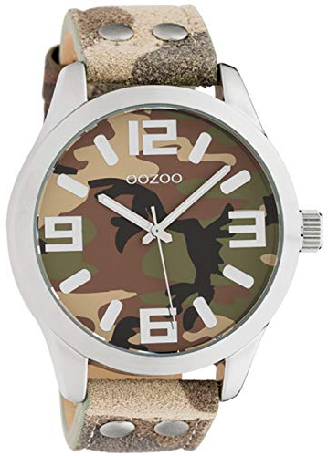 Oozoo Armbanduhr Basic Line mit Lederband 47 MM Camouflage C1066