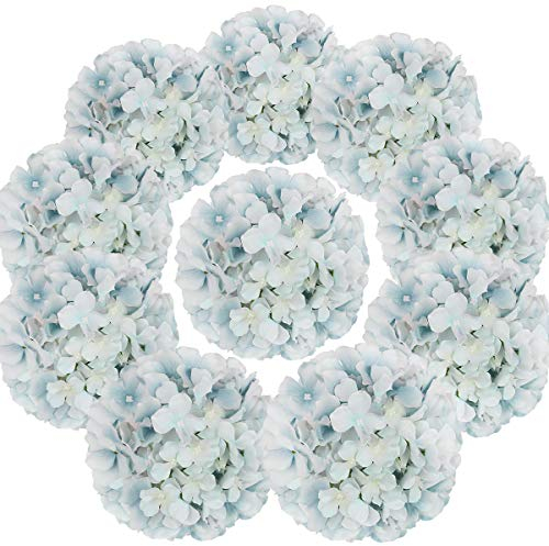 Flojery, Composizione sferica di ortensie in seta, con steli, per decorazione della casa, matrimonio, confezione da 10 (blu lago)