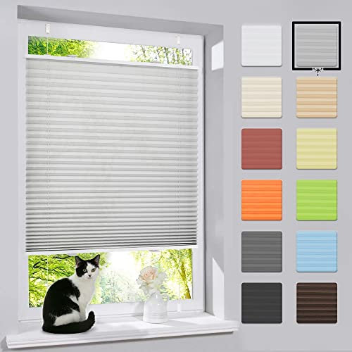 bobodeco Plissee ohne Bohren Klemmfix Faltrollo Jalousie Grau 115x120cm (BxH), neuste Version Plisseerollo Sichtschutz und Sonnenschutz Blickdicht Easyfix lichtdurchlässig Rollo für Fenster & Tür