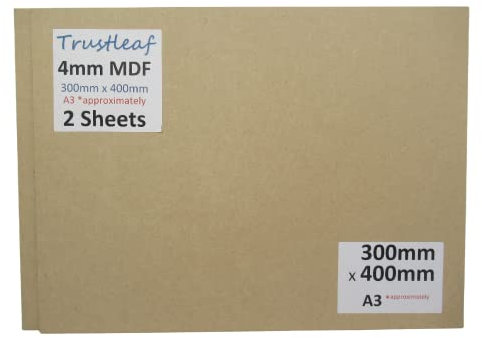Trustleaf MDF-Platte, 4 mm, raucharm 300mm x 400mm (A3 approx* 12 x 16)
