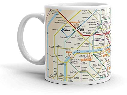 Plan du métro de Lsjuee Paris - France. Tasses à café en céramique de 11 oz avec poignée en forme de C, confortables à tenir. Cadeau de tasses brillantes en céramique de 11 oz pour les amateurs de c
