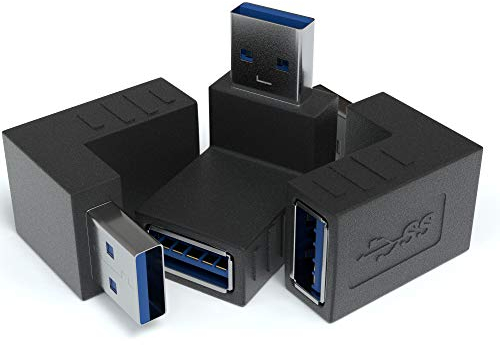 JAMEGA - USB 3.0 Winkel Adapter 90° Grad Winkeladapter 3er Pack | USB A Stecker zu USB A Buchse USB Winkelstecker Kupplung kompatibel mit Allen USB Kabeln