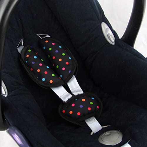 BAMBINIWELT Gurtpolster Set universal für Babyschale Autositz kompatibel z.B. mit Maxi Cosi Cybex Punkte (schwarz bunte Punkte)