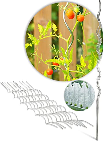 Novatool 10x Tomatenstab 150 cm und 3X Tomatenhaube mit Abstandsring I Tomatenspiralstab verzinkt Metall Pflanzstäbe Pflanzenstecker I Tomatenschirm Tomatenabdeckung Rankstäbe