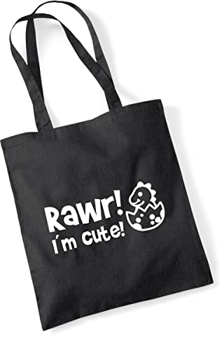 Huuraa Jutebeutel Baby Dino I`m cute Geschenk 10 Liter Black Baumwolle Baby Dino Präsent