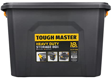 TOUGH MASTER Storage Box 18 litres Durable Plastic Reinforced Construction Secure & Stackable Design Waterproof Dustproof Chest Latches Versatile