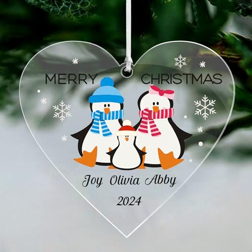 Personalised Christmas Baubles Christmas Tree Decorations Custom 2025 Xmas Family Tree Bauble UV Print Acrylic Xmas Hanging Ornaments Bauble Decoration (Heart Family of 3)