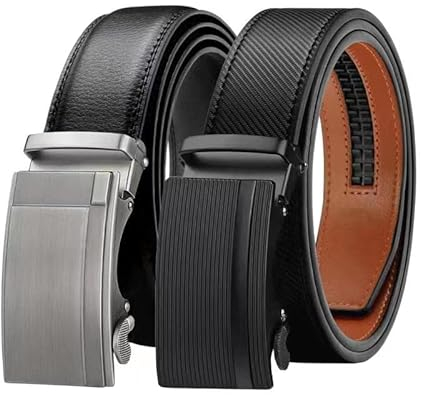 Chaberlu Automatik gürtel herren 2 Stücke, Ledergürtel Ratsche Automatikschließe Business Anzug Gürtel Verstellbarer Leder Gürtel für, Breit 35mm Breit mit Geschenkbox