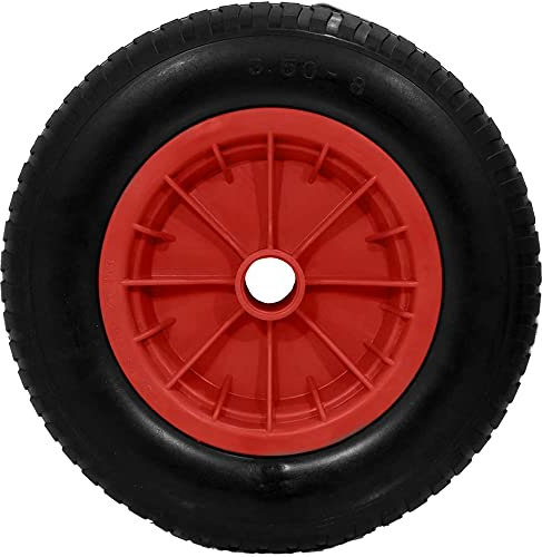 RED PU 14 Puncture Proof 3.50-8 Wheelbarrow Wheel Heavy Duty Replacement Tire Complete for Garden Trolley Barrow Go Cart Trailer Truck Tyre Wheel (Red) 3.50-8 3.5-8 3.50-8