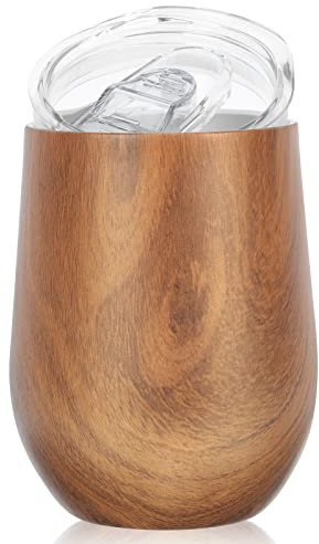 Kichvoe Egg Cup Double Wall Wine Tumbler Wood Grain Tumbler Milk Cup Wine Cup Stemless Wine Tumbler Campfire Coffee Mug Tea Cup Vacuum Inner 304 Outer 201 Stainless Steel Travel Sauce Cup