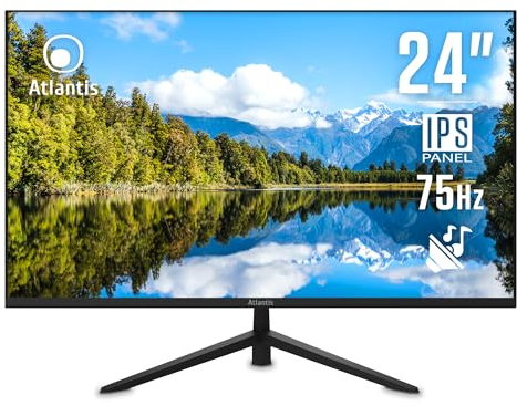 Atlantis Monitor 24 pollici, schermo 24 IPS 75Hz, Full HD 1920x1080, VGA HDMI, MULTIMEDIALE, FreeSync, Uscita Audio/Cuffie, inclinabile, risposta 5ms, Contrasto 1000:1, Angolo 178/178, Cavo HDMI 1,5m