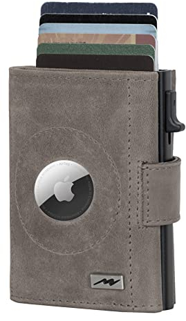 Marc Peter® Chicago Grau Leder Push Air Slim Wallet | Airtag Geldbörse mit Münzfach | RFID Schutz kleines Mini Portmonee