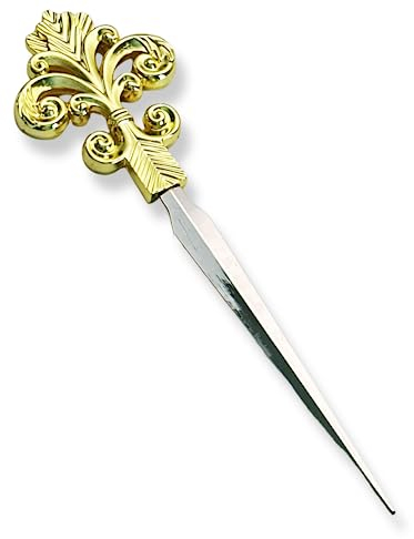 Evenchae Fleur de Lis Brieföffner, Gold und Silber, Geschenkbox, 18,4 cm
