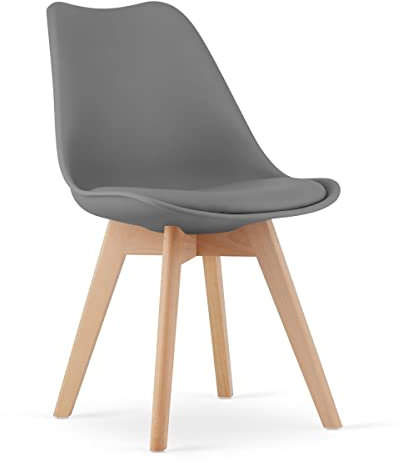 NMK HOME Esszimmerstuhl - Samt Küchenstuhl mit Sitzpolsterung und Natürlichen Holzbeinen - Graphit Kunststoff Stuhl mit Holzgestell