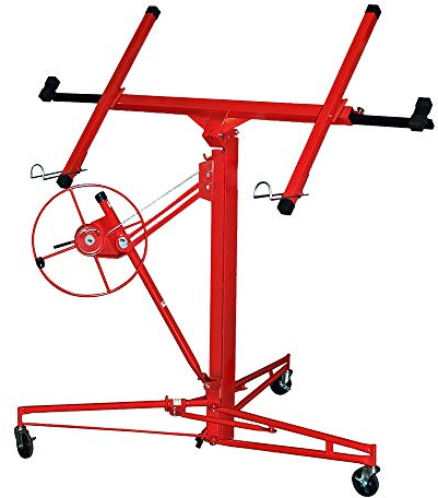 Herrselsam Elevador de placas plegable XXL 140 cm-350 cm, altura de trabajo ajustable, 68 kg, carga máx. 290 cm, ancho de brazo para placas de rigip