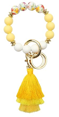 CHUQING Schlüsselanhänger Frau Schlüssel Anhänger Armband Schlüsselbund mit Perlen Quaste Geschenke Schlüsselkette für Frauen Bracelet Schlüsselband