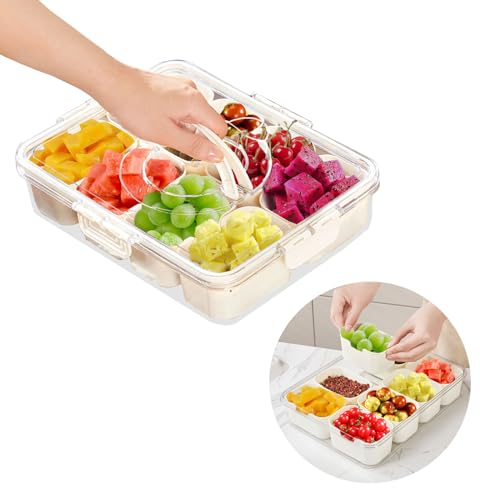 8 Fächer Geteiltes Serviertablett mit Deckel und Griff, Snackbox mit Fächern Snackschale mit Deckel Snack Schalen mit Deckel, für Gewürze, Snacks, Nicht Spülmaschinenfest (8 Fächer 1 Stück)