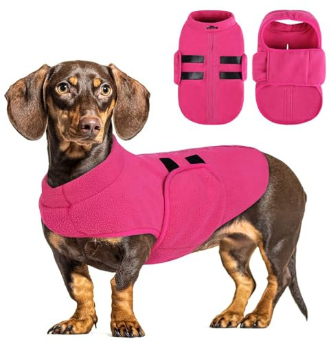PUZAUKAL Hundepullover Fleece Weste Hundemäntel Winter Warmer Hundeweste für Kleine Hunde Weicher Fleece Hundejacke mit Geschirr Pullover für Mittel Großen Hund Katze-Rosa(M)