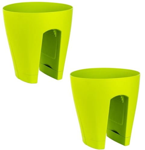 ENGELLAND 2 x Blumentopf für Balkon-Geländer, Farbe: Grün, Blumenkasten, Balkonkiste, 9 Liter, Kunststoff, Außenbereich, B Ø 29 x H 30 cm