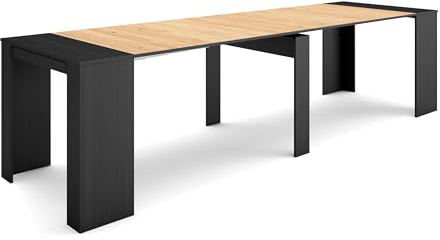 Skraut Home | Table Console Extensible | Console Meuble | 300 | pour 14 Personnes | Table à Manger | Style Moderne | Noir et chêne