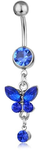 Hängendes Bauchnabelpiercing Für Frauen – Minimalistisches, Rundes, Schmetterlingsförmiges Zirkon-Inlay-Piercing, Nabel-Nagel-Körperpiercing, Sexy Accessoires, Y2K-Körperschmuck, Blau, Wie Ab