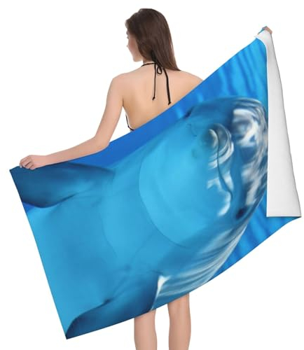 LAMAME Badetuch mit Delphin mit einem Lächeln, schnelltrocknend, leicht, sandfrei