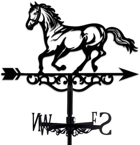 INFUNLY Paleta de metal para caballo, veleta de viento de caballo negro, acabado a mano, letrero de dirección de hierro para techo, jardín, decoración de granja al aire libre, 35 cm x 27 cm
