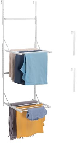 Navaris Tendedero Pared y Puerta - Tendedero Vertical Plegable con Altura Ajustable - Tenderetes de Ropa Plegables de 2 Niveles - Tendederos Plegables de Pared - 41 x 44 x 124 cm